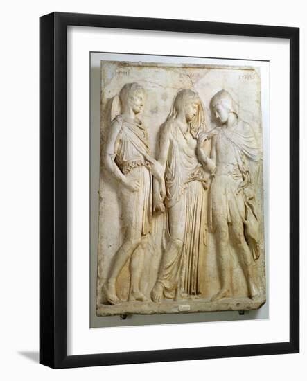 Hermes, Orpheus and Eurydice, Relief, Roman Copy of the Original from the 5th Century BC-null-Framed Giclee Print