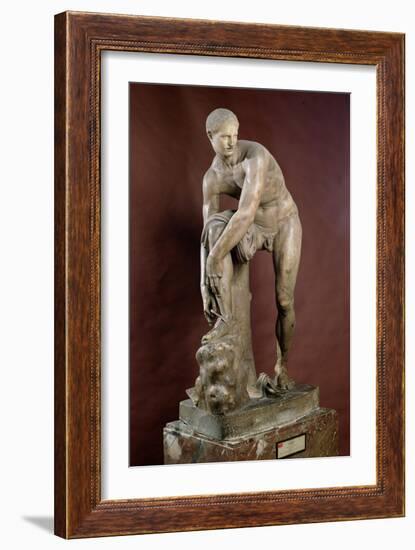 Hermes Tying His Sandal, Roman Copy of a Greek Original Attributed to Lysippos-Lysippos-Framed Giclee Print