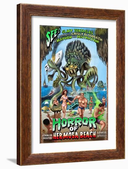 Hermosa Beach, California - Alien Attack Horror-Lantern Press-Framed Art Print