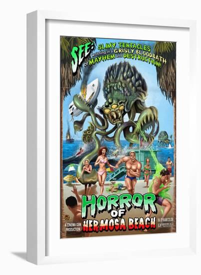 Hermosa Beach, California - Alien Attack Horror-Lantern Press-Framed Art Print