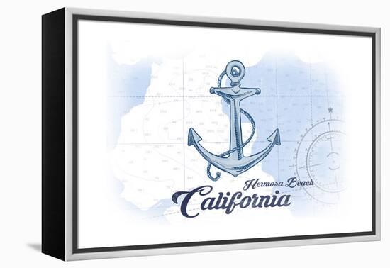 Hermosa Beach, California - Anchor - Blue - Coastal Icon-Lantern Press-Framed Stretched Canvas