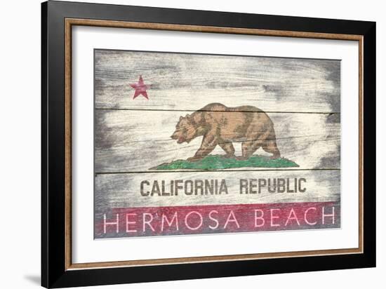 Hermosa Beach, California - Barnwood State Flag-Lantern Press-Framed Art Print