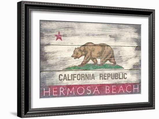 Hermosa Beach, California - Barnwood State Flag-Lantern Press-Framed Art Print