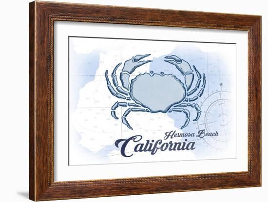 Hermosa Beach, California - Crab - Blue - Coastal Icon-Lantern Press-Framed Art Print