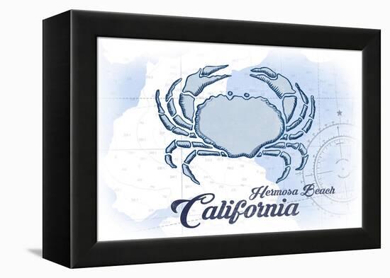 Hermosa Beach, California - Crab - Blue - Coastal Icon-Lantern Press-Framed Stretched Canvas