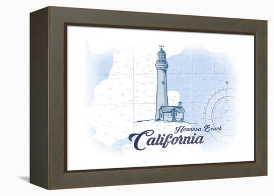 Hermosa Beach, California - Lighthouse - Blue - Coastal Icon-Lantern Press-Framed Stretched Canvas
