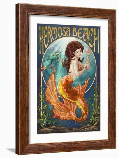 Hermosa Beach, California - Mermaid-Lantern Press-Framed Art Print