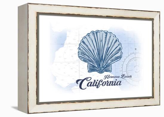 Hermosa Beach, California - Scallop Shell - Blue - Coastal Icon-Lantern Press-Framed Stretched Canvas