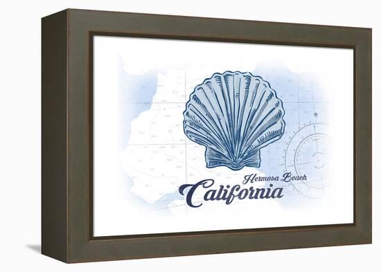 Hermosa Beach, California - Scallop Shell - Blue - Coastal Icon-Lantern Press-Framed Stretched Canvas
