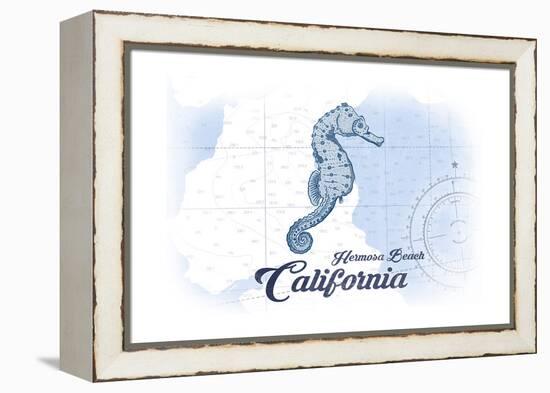 Hermosa Beach, California - Seahorse - Blue - Coastal Icon-Lantern Press-Framed Stretched Canvas