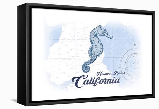 Hermosa Beach, California - Seahorse - Blue - Coastal Icon-Lantern Press-Framed Stretched Canvas