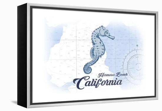 Hermosa Beach, California - Seahorse - Blue - Coastal Icon-Lantern Press-Framed Stretched Canvas