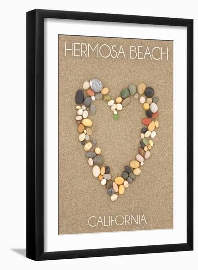Hermosa Beach, California - Stone Heart on Sand-Lantern Press-Framed Art Print