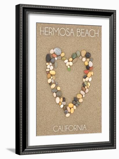 Hermosa Beach, California - Stone Heart on Sand-Lantern Press-Framed Art Print