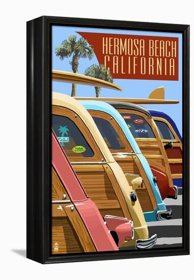 Hermosa Beach, California - Woodies Lined Up-Lantern Press-Framed Stretched Canvas