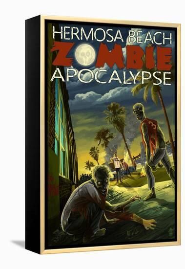 Hermosa Beach, California - Zombie Apocalypse-Lantern Press-Framed Stretched Canvas