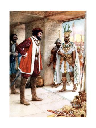 Hernan Cortes Meeting The Aztec Emperor Montezuma 1519 Giclee Print By Art Com