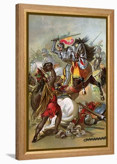 Hernando Cortes Loses Two Horses in Battle with Tlaxcalan Natives in Conquering Mexico, c.1519-null-Framed Premier Image Canvas