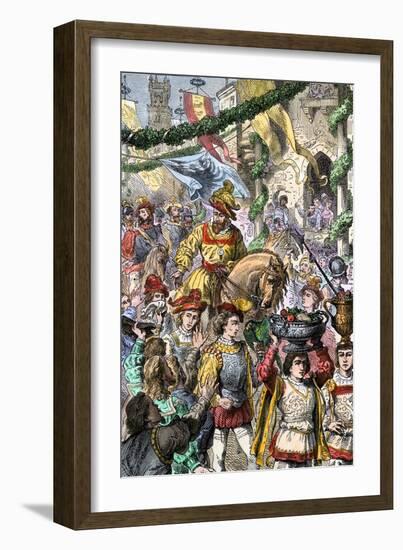 Hernando Cortes Returning to Toledo, Spain, Celebrated for His Conquest of Aztec Mexico, c.1520-null-Framed Giclee Print