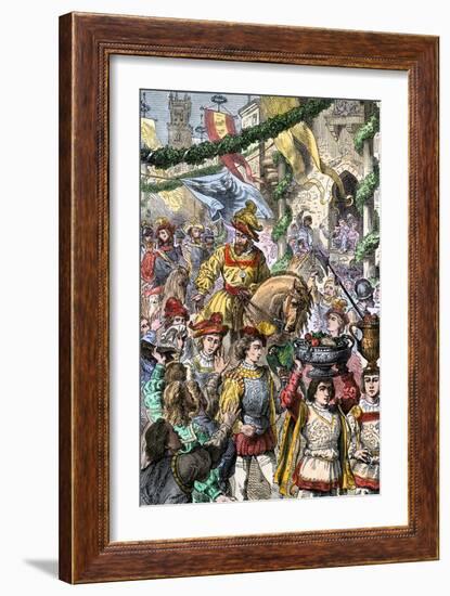 Hernando Cortes Returning to Toledo, Spain, Celebrated for His Conquest of Aztec Mexico, c.1520-null-Framed Giclee Print