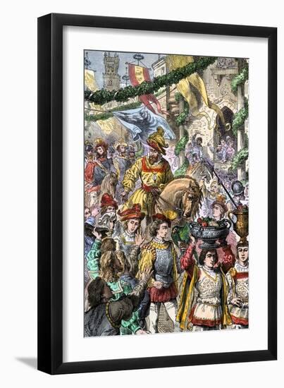 Hernando Cortes Returning to Toledo, Spain, Celebrated for His Conquest of Aztec Mexico, c.1520-null-Framed Giclee Print