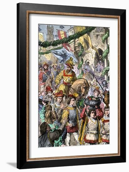 Hernando Cortes Returning to Toledo, Spain, Celebrated for His Conquest of Aztec Mexico, c.1520-null-Framed Giclee Print