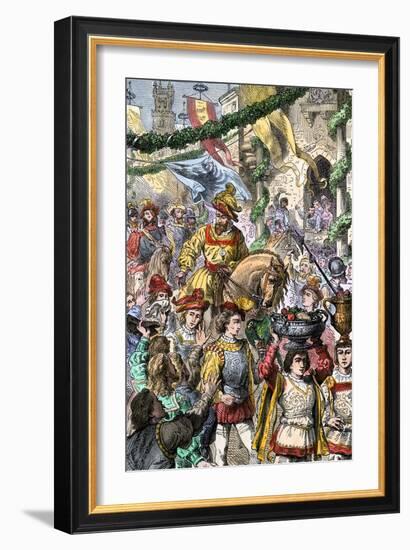 Hernando Cortes Returning to Toledo, Spain, Celebrated for His Conquest of Aztec Mexico, c.1520-null-Framed Giclee Print