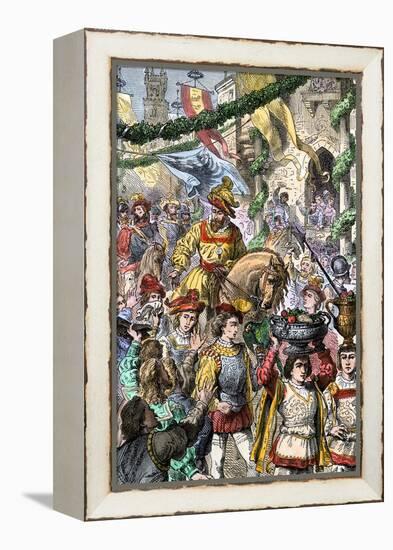 Hernando Cortes Returning to Toledo, Spain, Celebrated for His Conquest of Aztec Mexico, c.1520-null-Framed Premier Image Canvas