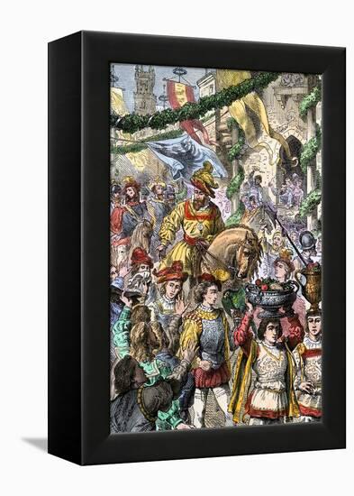 Hernando Cortes Returning to Toledo, Spain, Celebrated for His Conquest of Aztec Mexico, c.1520-null-Framed Premier Image Canvas