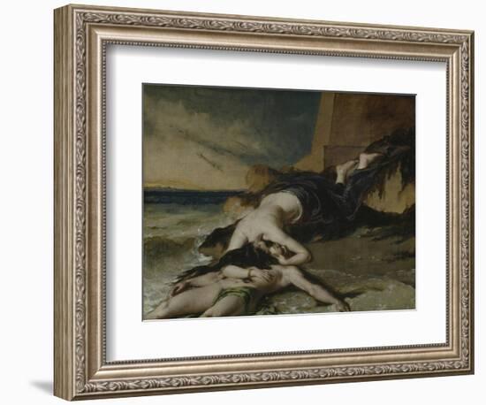 Hero, Having Thrown Herself from the Tower at the Sight of Leander Drowned, Dies on His Body-William Etty-Framed Giclee Print