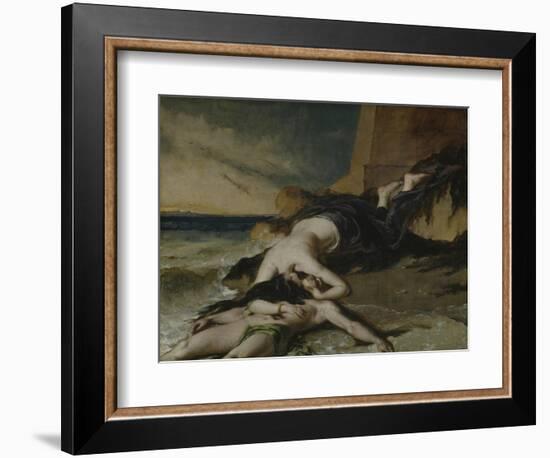 Hero, Having Thrown Herself from the Tower at the Sight of Leander Drowned, Dies on His Body-William Etty-Framed Giclee Print