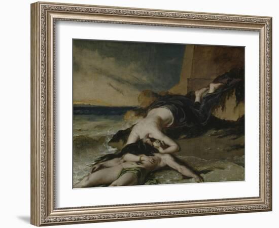 Hero, Having Thrown Herself from the Tower at the Sight of Leander Drowned, Dies on His Body-William Etty-Framed Giclee Print