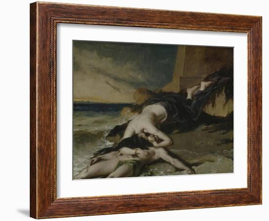 Hero, Having Thrown Herself from the Tower at the Sight of Leander Drowned, Dies on His Body-William Etty-Framed Giclee Print