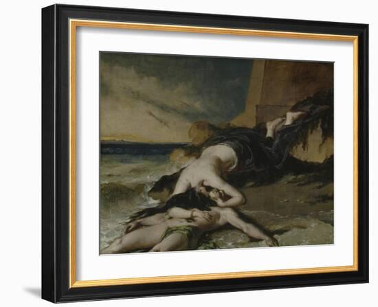 Hero, Having Thrown Herself from the Tower at the Sight of Leander Drowned, Dies on His Body-William Etty-Framed Giclee Print