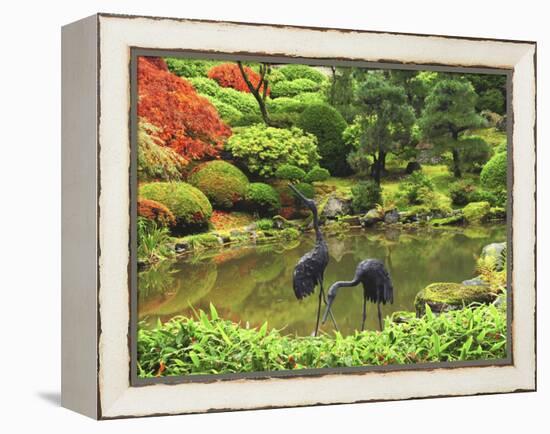 Heron Sculptures in the Portland Japanese Garden, Portland Japanese Garden, Portland, Oregon, USA-Michel Hersen-Framed Premier Image Canvas