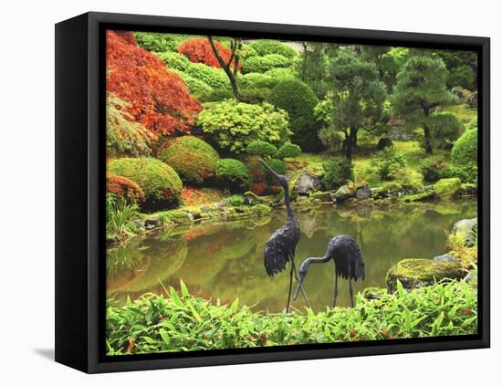 Heron Sculptures in the Portland Japanese Garden, Portland Japanese Garden, Portland, Oregon, USA-Michel Hersen-Framed Premier Image Canvas