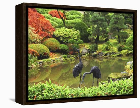 Heron Sculptures in the Portland Japanese Garden, Portland Japanese Garden, Portland, Oregon, USA-Michel Hersen-Framed Premier Image Canvas