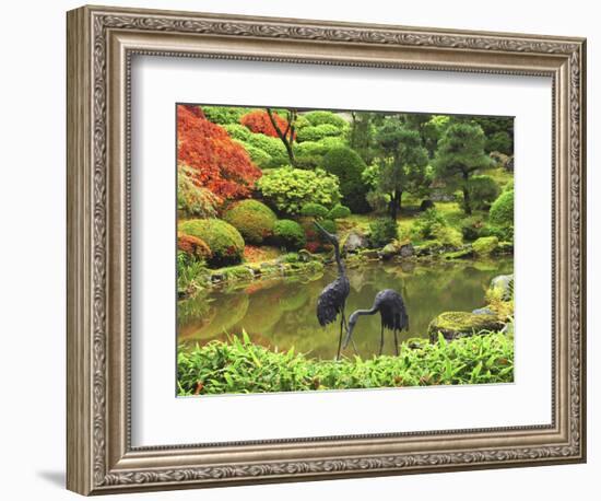 Heron Sculptures in the Portland Japanese Garden, Portland Japanese Garden, Portland, Oregon, USA-Michel Hersen-Framed Photographic Print