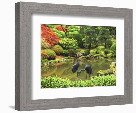 Heron Sculptures in the Portland Japanese Garden, Portland Japanese Garden, Portland, Oregon, USA-Michel Hersen-Framed Photographic Print