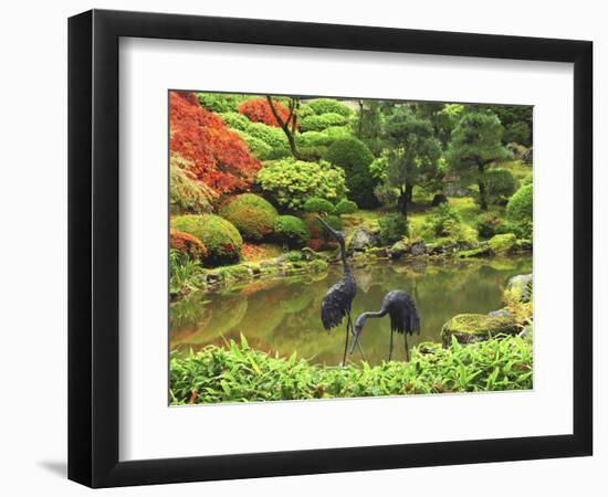 Heron Sculptures in the Portland Japanese Garden, Portland Japanese Garden, Portland, Oregon, USA-Michel Hersen-Framed Photographic Print