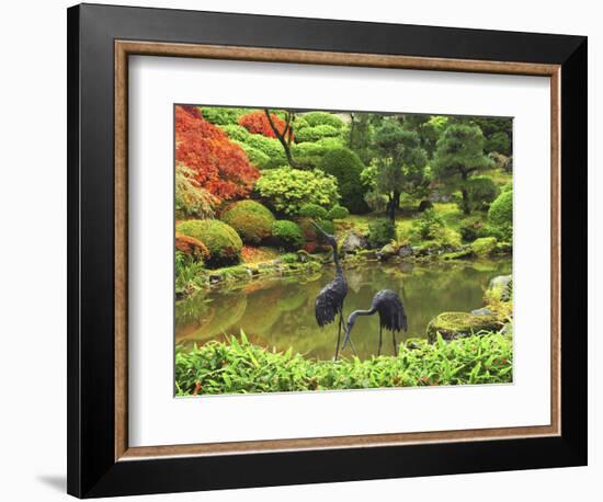 Heron Sculptures in the Portland Japanese Garden, Portland Japanese Garden, Portland, Oregon, USA-Michel Hersen-Framed Photographic Print