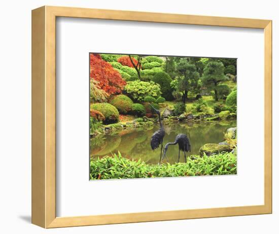 Heron Sculptures in the Portland Japanese Garden, Portland Japanese Garden, Portland, Oregon, USA-Michel Hersen-Framed Photographic Print