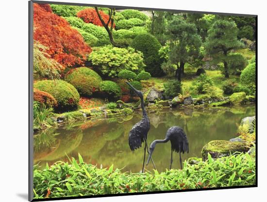 Heron Sculptures in the Portland Japanese Garden, Portland Japanese Garden, Portland, Oregon, USA-Michel Hersen-Mounted Photographic Print