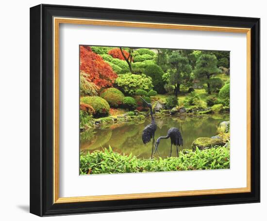 Heron Sculptures in the Portland Japanese Garden, Portland Japanese Garden, Portland, Oregon, USA-Michel Hersen-Framed Photographic Print