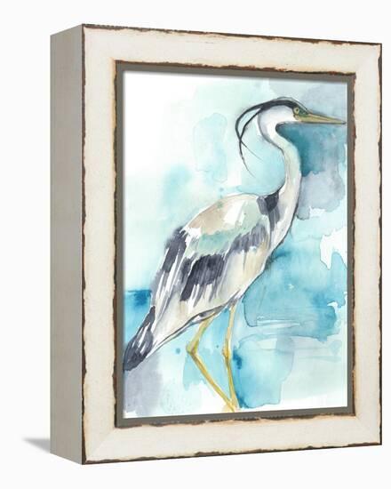 Heron Splash I-Jennifer Goldberger-Framed Stretched Canvas