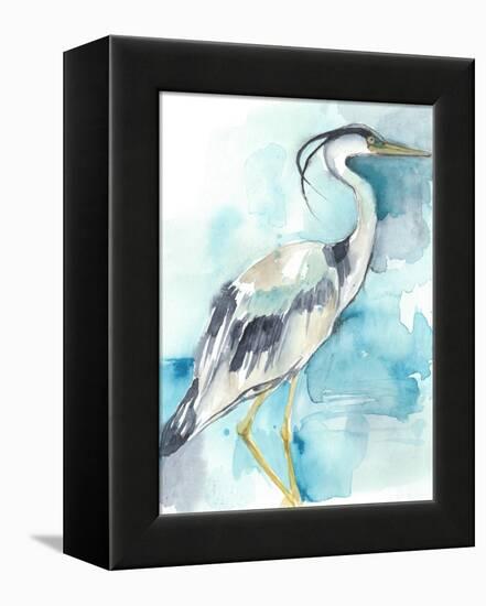 Heron Splash I-Jennifer Goldberger-Framed Stretched Canvas