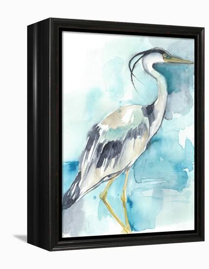 Heron Splash I-Jennifer Goldberger-Framed Stretched Canvas