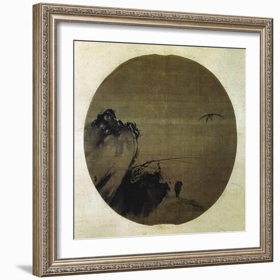 Herons on Rocky Bank-Liang Kai-Framed Giclee Print