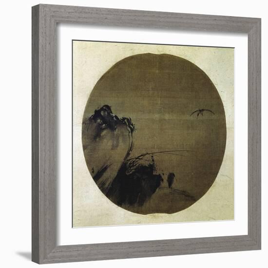 Herons on Rocky Bank-Liang Kai-Framed Giclee Print