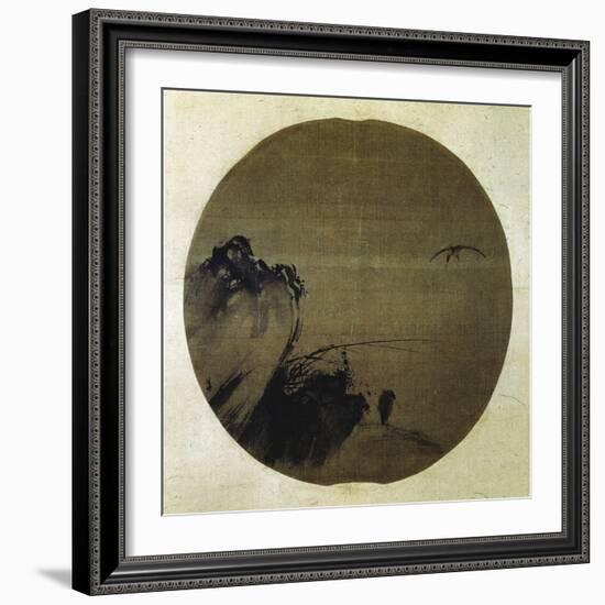 Herons on Rocky Bank-Liang Kai-Framed Giclee Print